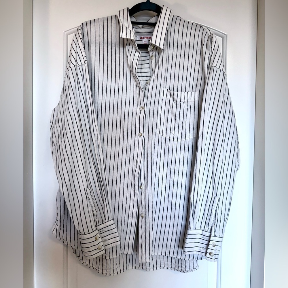 Joe Fresh Linen Blend Button Down Shirt Size Large Lagenlook Closet Staple Chic